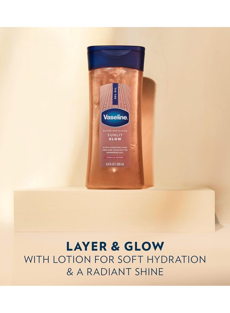 Vaseline Glazed & Glisten Sunlit Glow Body Gel Oil 200ml | Vanilla Cocoa Shimmer | With Ultra-Hydrating Lipids & 100% Pure Cocoa Butter - Image 3